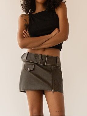 OAK + FORT VEGAN LEATHER MOTO MINI SKIRT